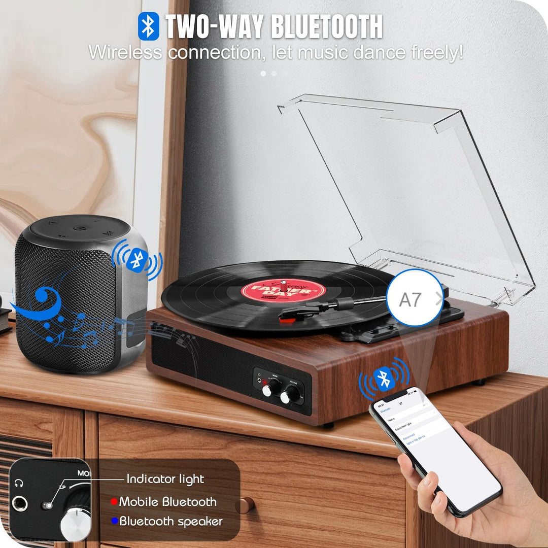 Plattenspieler, FYDEE Vinyl Plattenspieler mit Eingebauten Stereo-Lautsprechern, 3 Geschwindigkeiten
