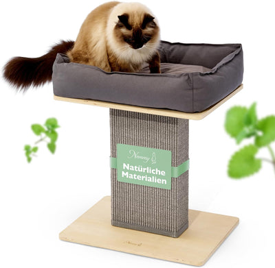 Nemmy Premium Kratzbaum klein grau | Stabiler Kratzstamm extra breit | Katzenbett mit Kissen | Katze