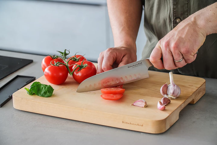 KitchenAid Gourmet 18cm / 7 Inch Santoku Kitchen Knife, Sharp High-Carbon Japanese Steel, Black Sant