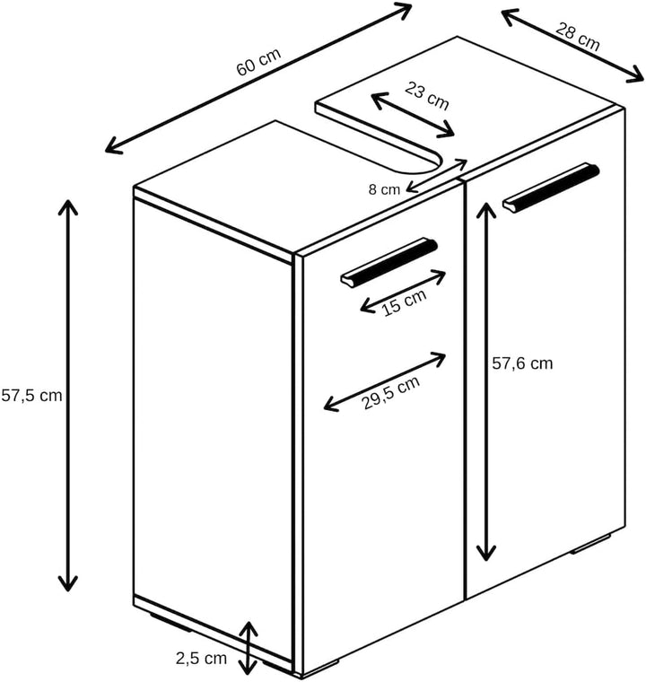 Badplaats Waschbeckenunterschrank Jupiter 60 x 30 cm Braun Eiche - Stehender Badezimmerschrank mit 2