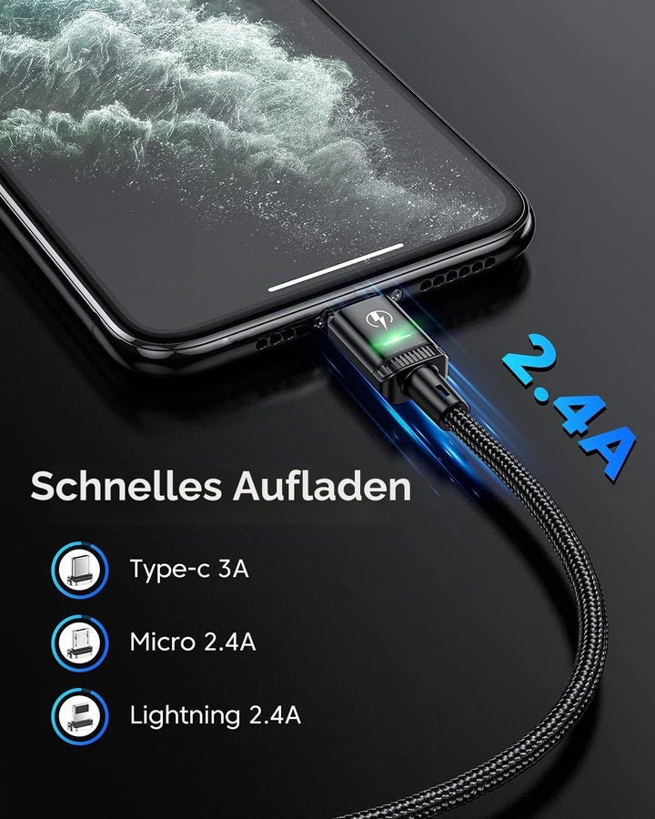 Kuulaa 3-in-1-Magnetladekabel [3 Stück], 3A-Schnellladekabel Magnet Ladekabel aus Nylon, geflochten