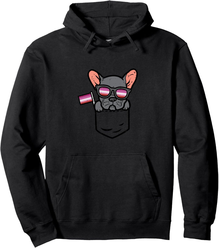 French Bulldog Frenchie Dog Pocket LGBT Lesbian Gay Pride Pullover Hoodie