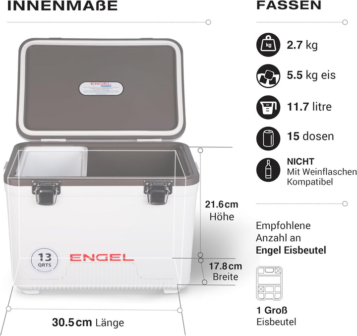 ENGEL Kühlbox 13qt (12,3 Liter) Auslaufsicher, Luftdicht, Tragbare, Kleine Kühlbox für Camping, Pick