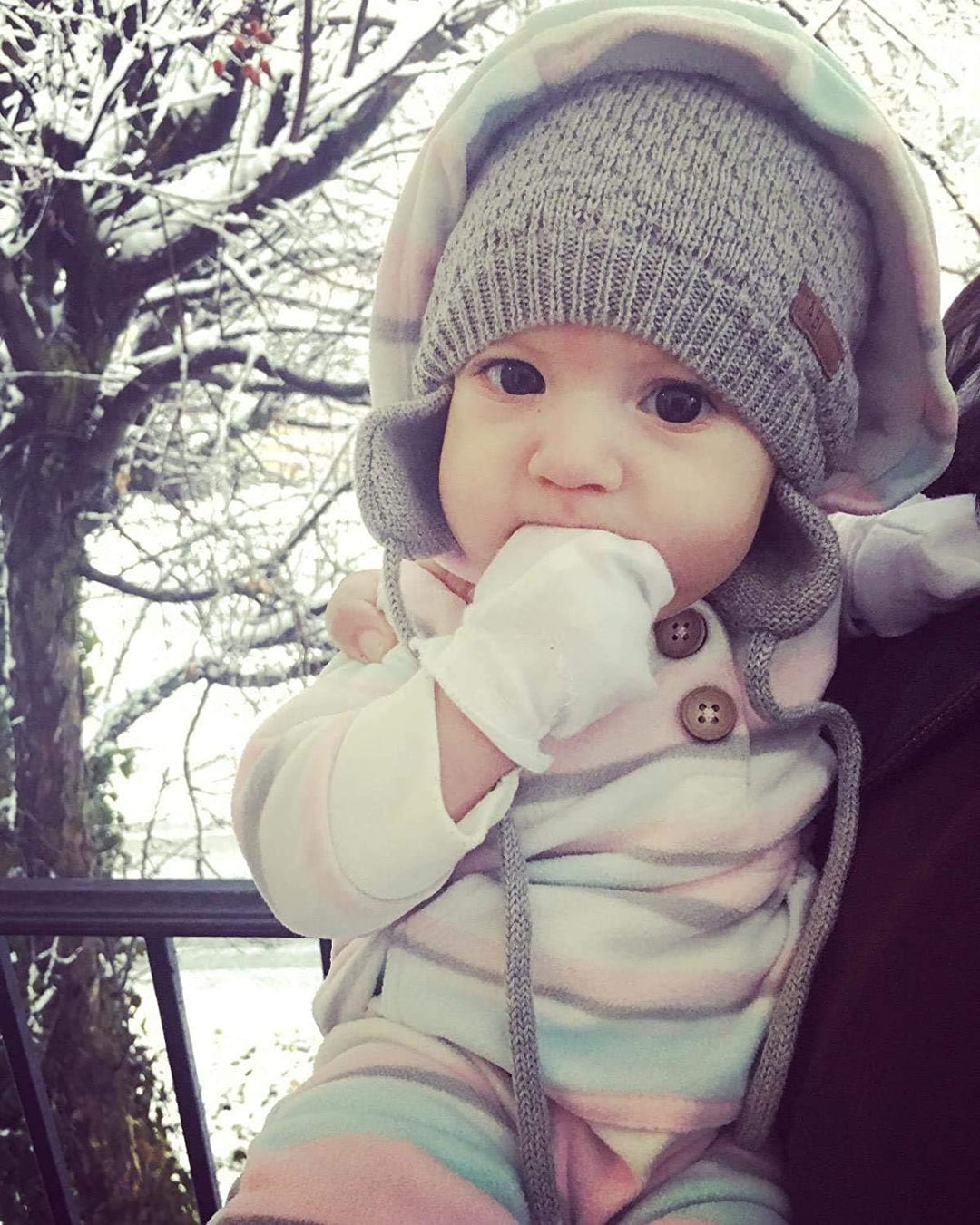 DRESHOW Unisex Baby Mütze Süsser Bär Kleinkind Earflap Beanie Warm für Herbst Wintermütze Grey &amp; Whi
