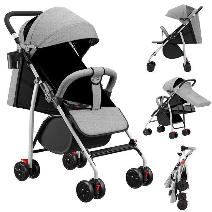 Kinderbuggy, Kinderwagen mit Sonnenschirm, Kinderwagen Zusammenklappbar, Buggy mit Liegefunktion, Ka
