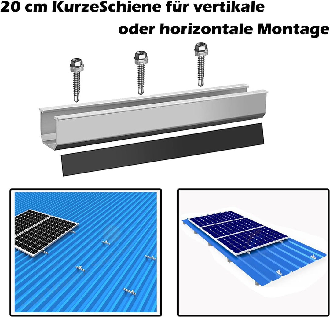 Solarpanel Halterung Kit 20cm, Solarmodul Alu Befestigungssystem Trapezblech Photovoltaik 10 Stück B