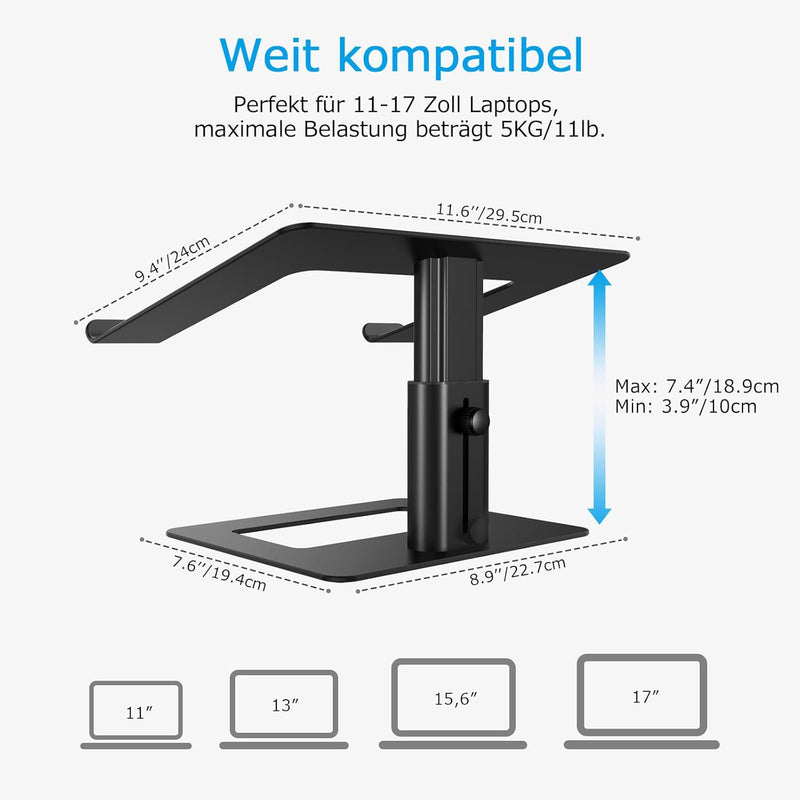 BoYata Laptopständer, Höhenverstellbarer Laptop-Riser, Belüfteter Aluminium-Notebookhalter für Schre