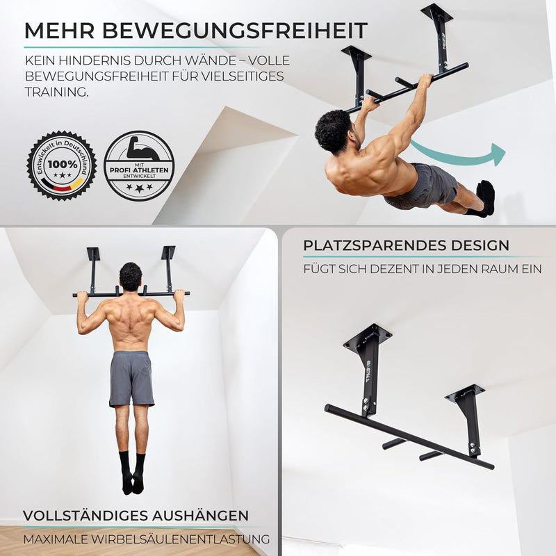 PULLUP & DIP Klimmzugstange für Deckenmontage – Pull Up Bar & Reckstange für das Home Gym – Stabil &