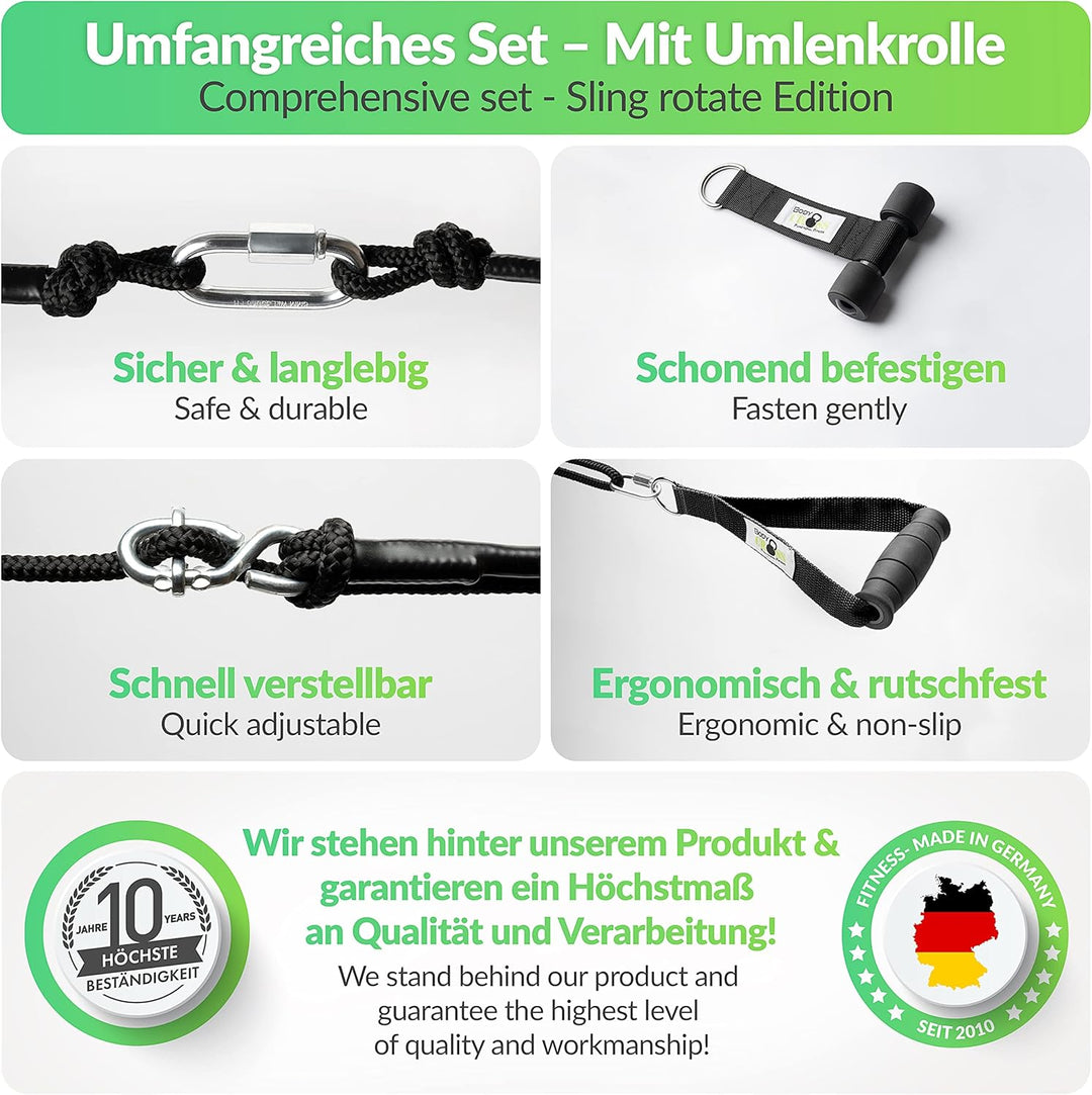 PREMIUM Schlingentrainer Komplett Set, Made in Germany, geprüft & zertifiziert, 2 Slingtrainer im Kr