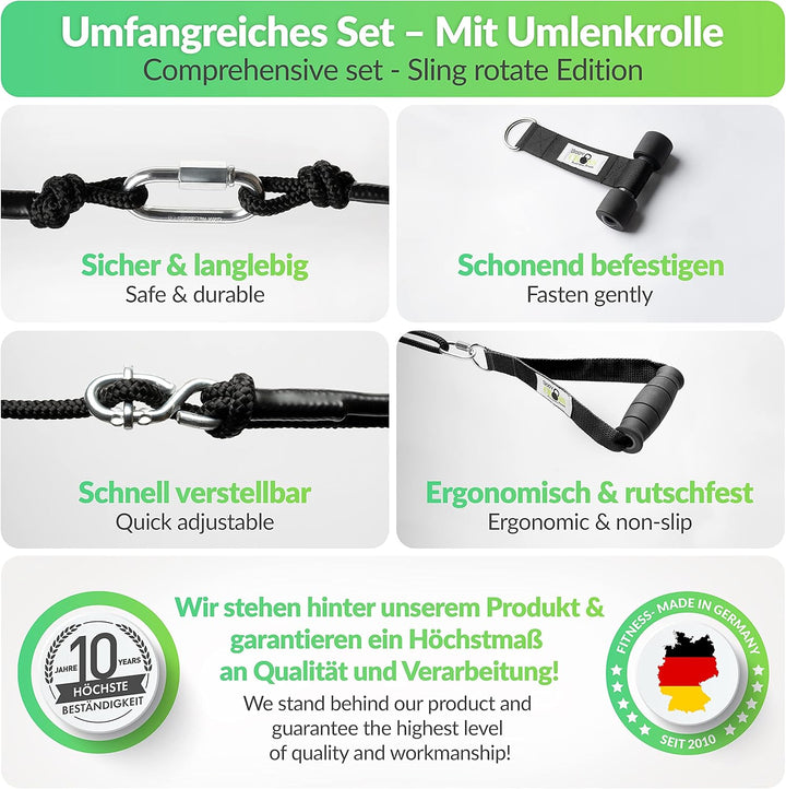 PREMIUM Schlingentrainer Komplett Set, Made in Germany, geprüft & zertifiziert, 2 Slingtrainer im Kr