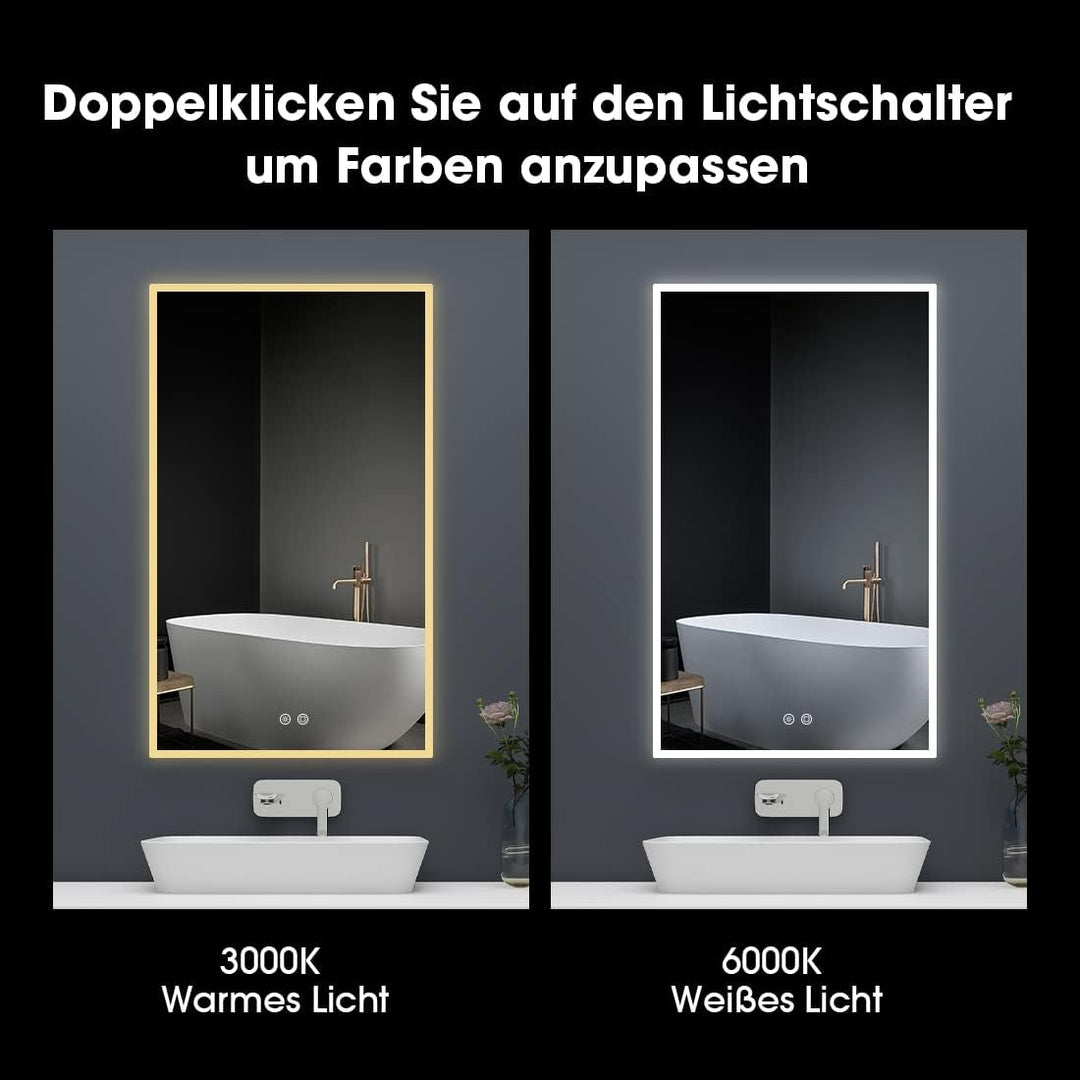 byecold Badspiegel mit Beleuchtung 100x60CM, LED Badezimmerspiegel, Wandspiegel Bad Spiegel mit Touc