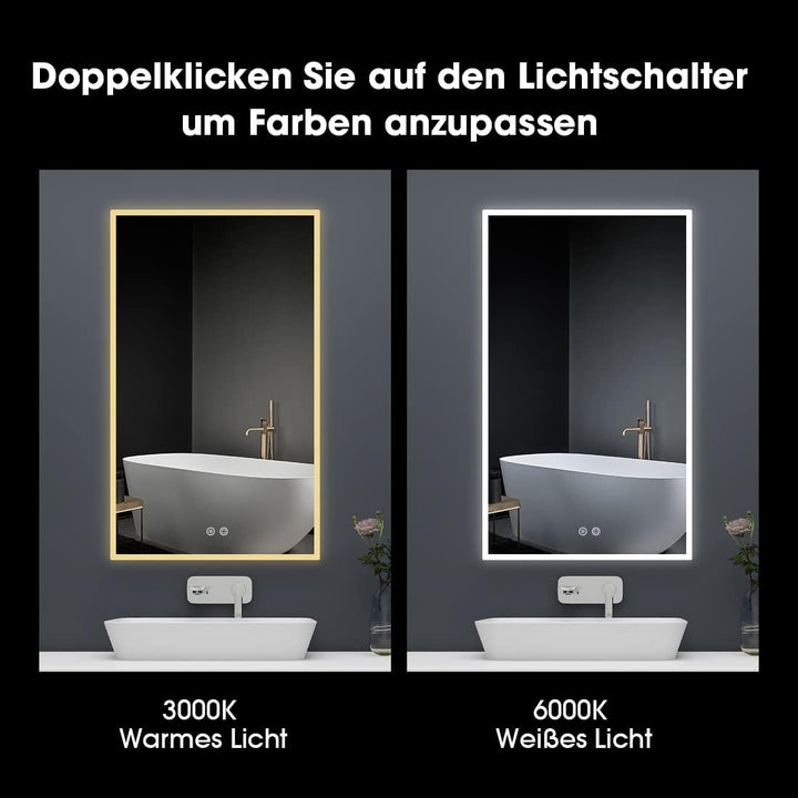 byecold Badspiegel mit Beleuchtung 100x60CM, LED Badezimmerspiegel, Wandspiegel Bad Spiegel mit Touc