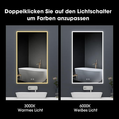 byecold Badspiegel mit Beleuchtung 100x60CM, LED Badezimmerspiegel, Wandspiegel Bad Spiegel mit Touc