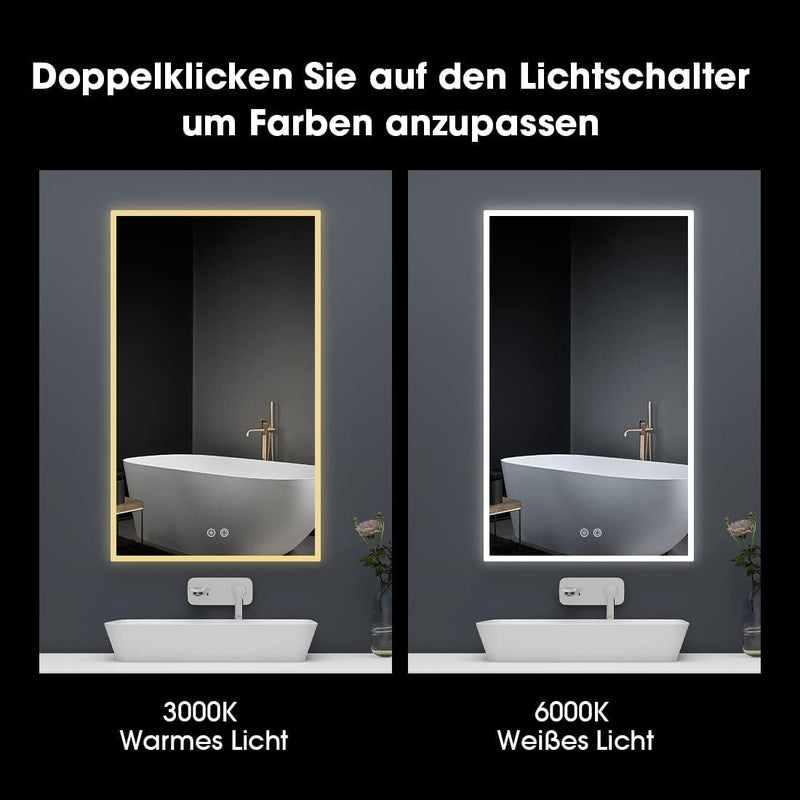 byecold Badspiegel mit Beleuchtung 100x60CM, LED Badezimmerspiegel, Wandspiegel Bad Spiegel mit Touc