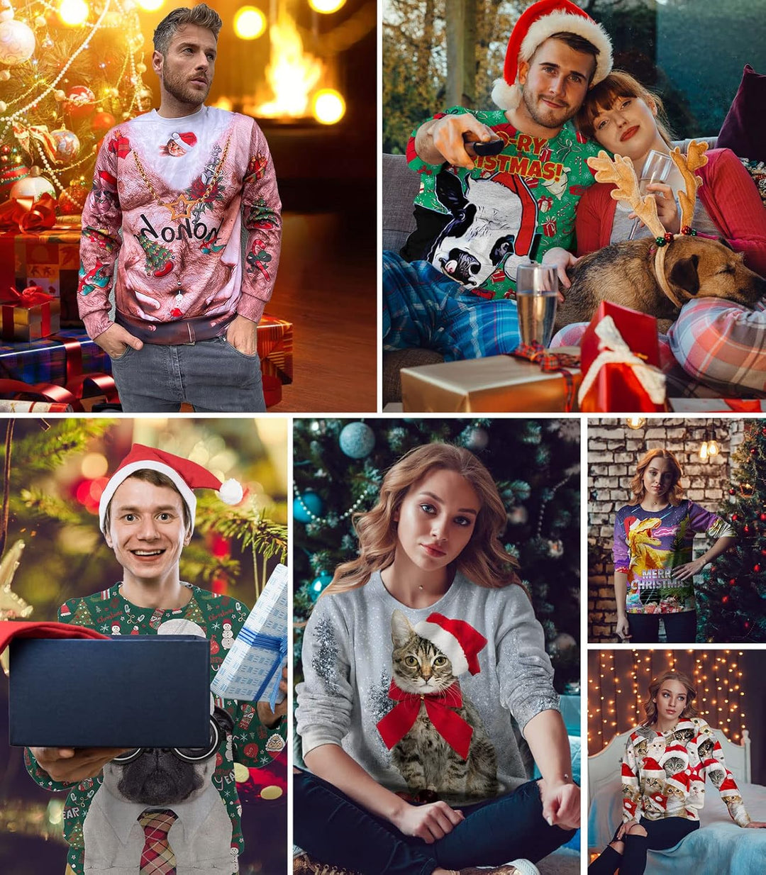 Loveternal Unisex Hässliche Weihnachtspullover 3D Druck Ugly Christmas Sweater Langarm Xmas Pullover