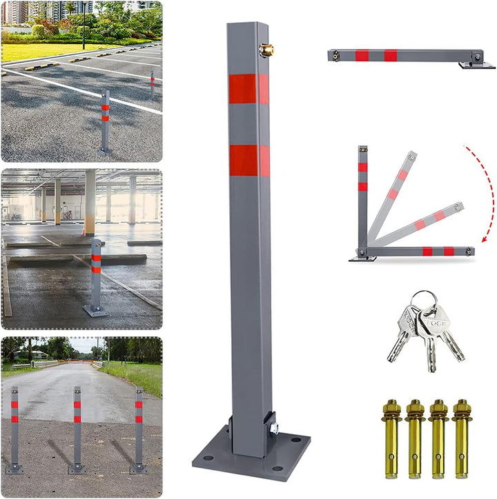 Ansobea Parkpfosten mit 3 Schlüssel klappbar Absperrpfosten, Stahl Parkplatzsperre Parkplatzsperren