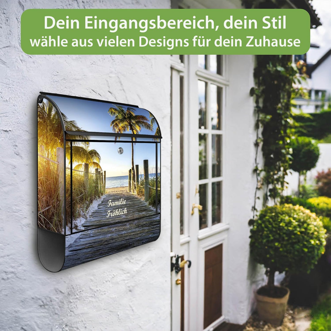 banjado Design Briefkasten personalisiert 38,5x46,5x13cm & 2 Schlüssel - Briefkasten Stahl Schwarz Z