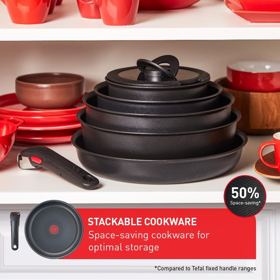 Tefal Ingenio Easy ON Try-Me Pfannenset, 7-teilig, stapelbar, abnehmbarer Griff, platzsparend, antih