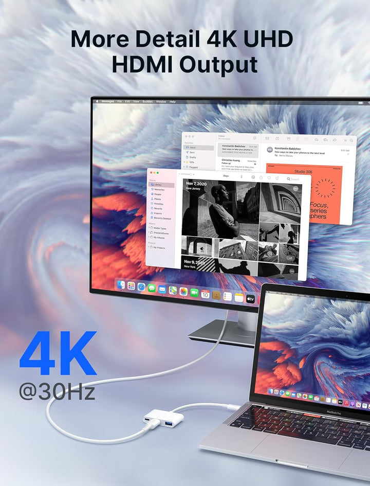 JSAUX USB C auf HDMI Adapter, Digital AV Multiport Hub mit 4K HDMI, USB A 3.0, 100W PD Kompatibel mi