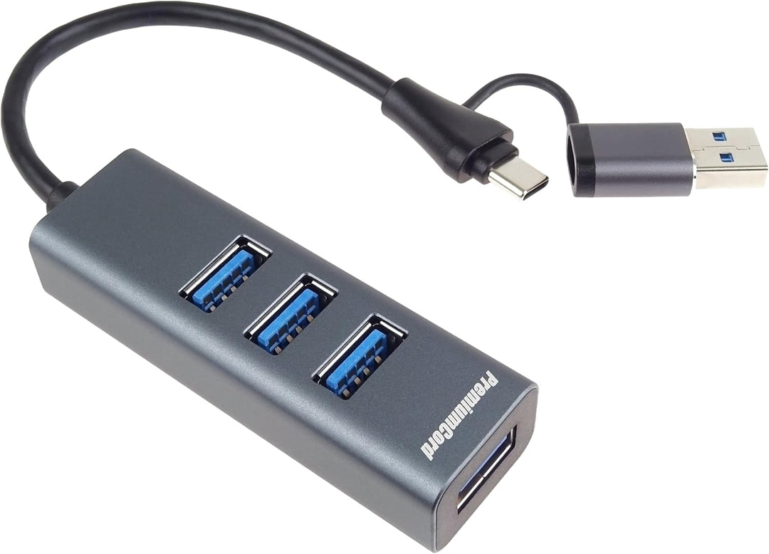 PREMIUMCORD SuperSpeed USB 2in1 Hub auf 4X USB A, Datenübertragung 3.2 Gen1 5Gbit/s, Typ-C Steck
