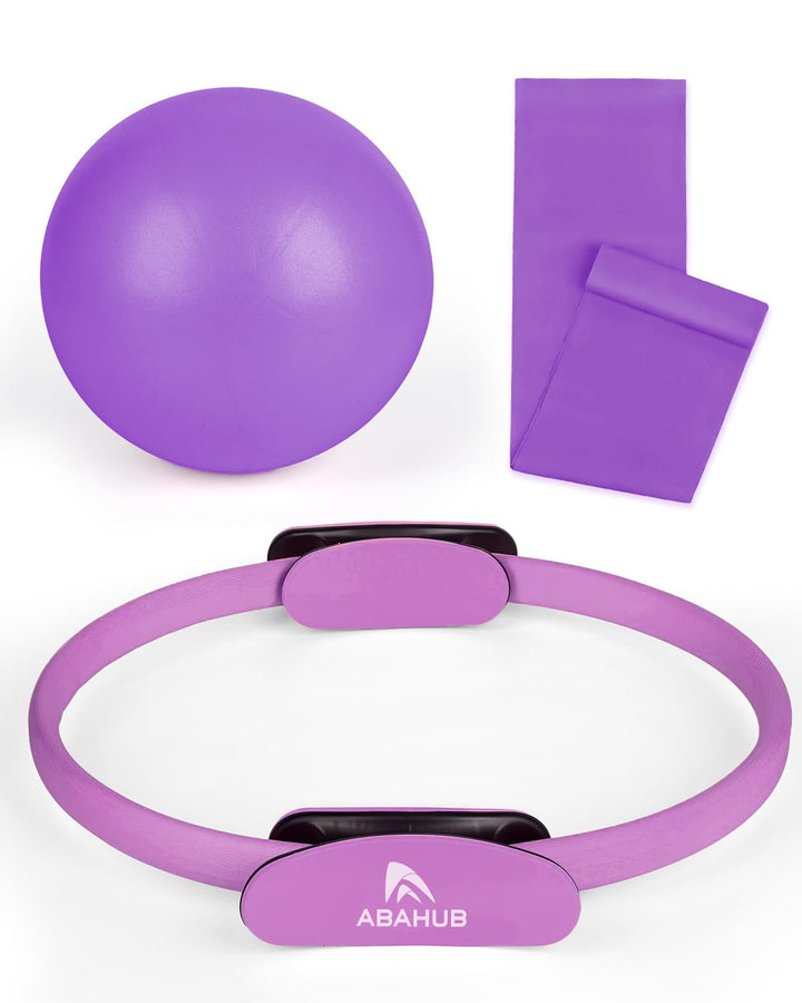 Abahub Pilates Ring Set, 35CM Magic Circle, 25CM Mini Ball, Stretchbänder,Home Pilates Ausrüstung, f