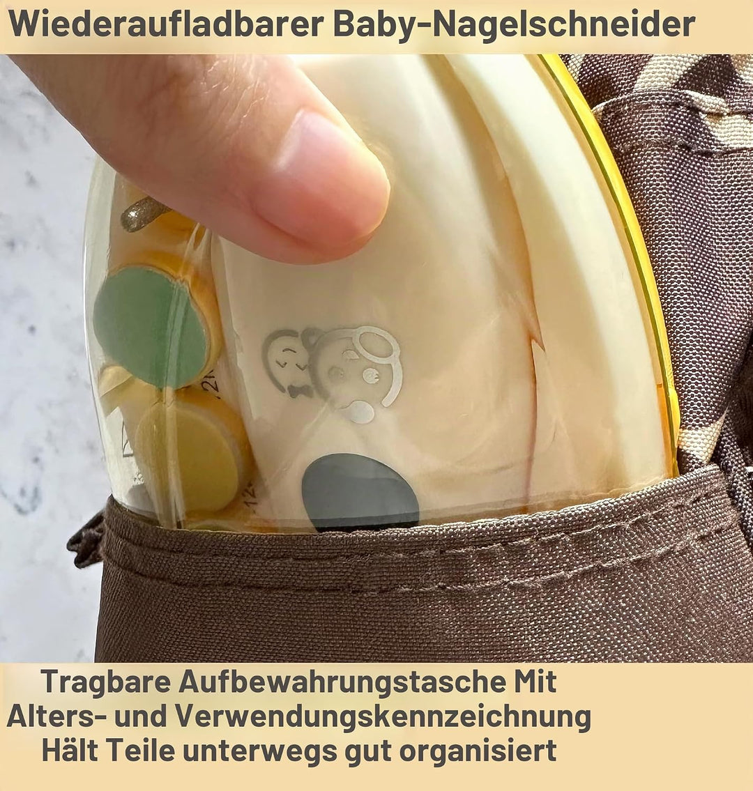 Wiederaufladbarer Baby-Nagelschneider 22 in 1, elektrische Nagelfeile, zusätzliche 13 Ersatzstücke,