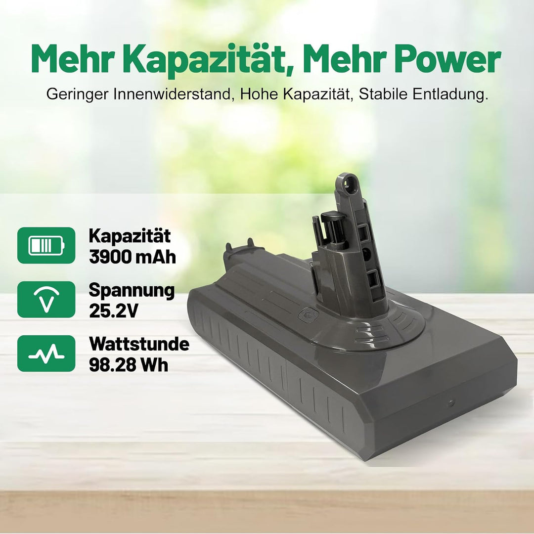 3900mAh Akku kompatibel mit Dyson V11 Absolute, Animal, Motorhead, Fluffy (Nur für Einschraubmodelle
