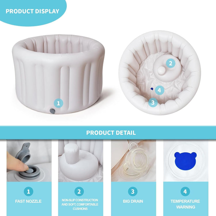Aufblasbare Babybadewanne XL - Tragbare Kleinkindwanne für Dusche, reisefreundlich, leicht zu entlee