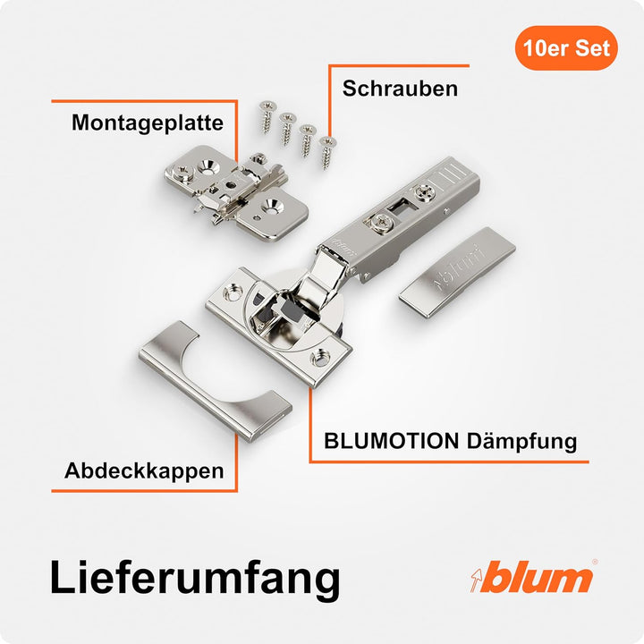 BLUM 10x CLIP top BLUMOTION Möbelscharnier 110° I Softclose Topfscharnier 35mm I separat montierbare