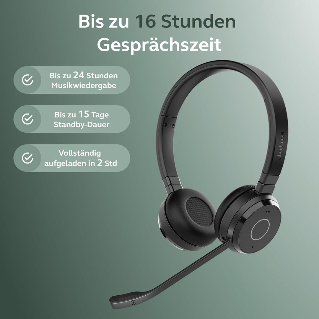 Jabra Evolve 65 TE (3. Ausgabe 2025) Kabellos Bluetooth-Stereo-Headset mit Geräuschunterdr.-Mikrofon
