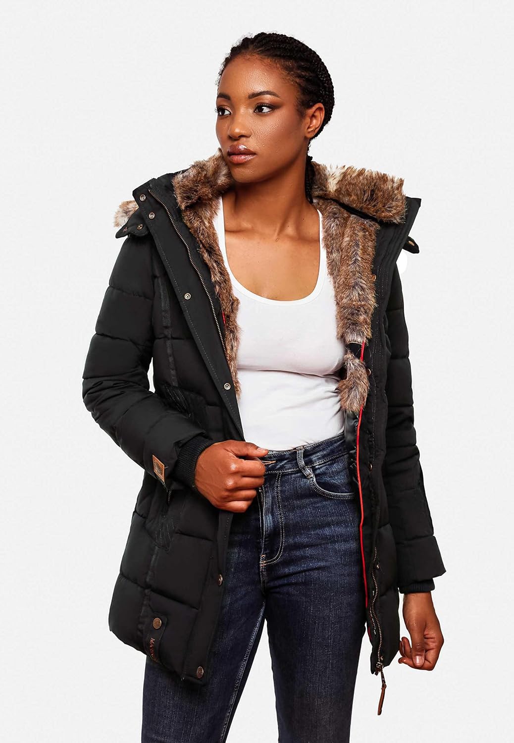MARIKOO Damen Warmer Winter Steppmantel mit Kapuze Lieblings Jacke XS-XXL, Schwarz