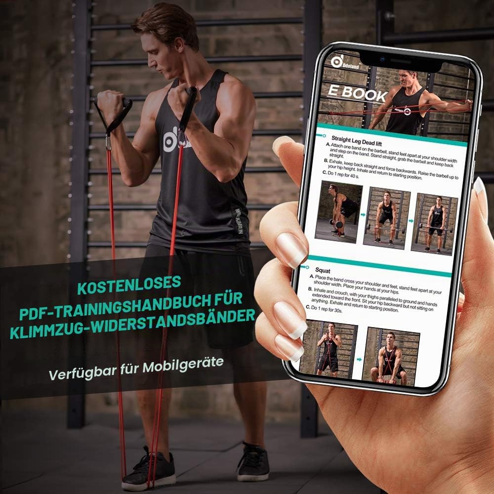 Odoland Fitnessbänder Set Pull Up Resistance Band in 5X Verschiedene Zugstärken – Expander Bänder Se