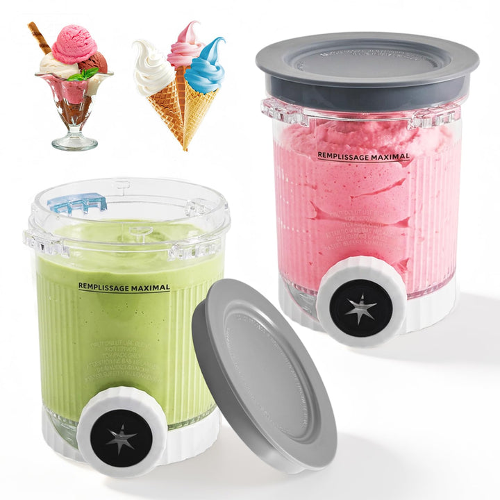 ASOFTY 2 Stück Behälter für Ninja Swirl, 480ml Eisbehälter Becher mit Deckel Kompatibel mit Ninja Cr