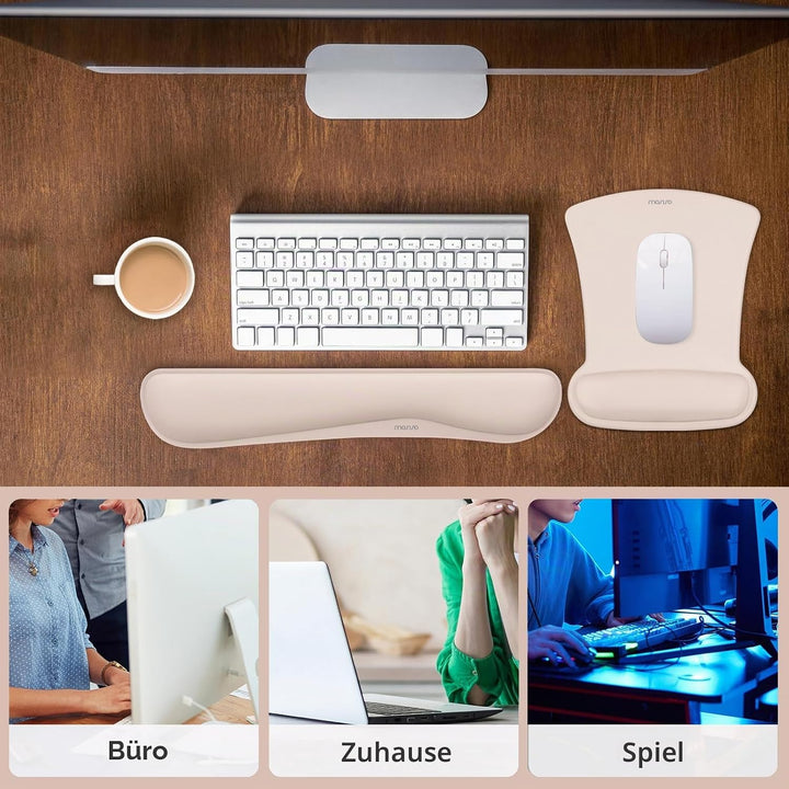 MOSISO Handgelenkauflagen für Mauspad&amp;Tastatur Set,Ergonomisches Mauspad Rutschfester Boden Zuhause/