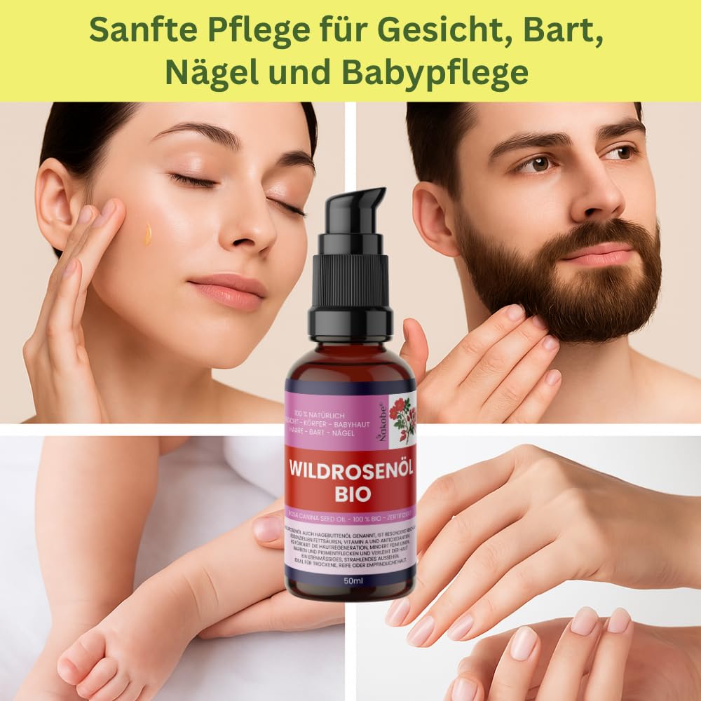 Wildrosenöl Bio 100ml – Kaltgepresst &amp; 100% naturrein – Rosa Canina – Pflegeöl in lichtgeschützter B