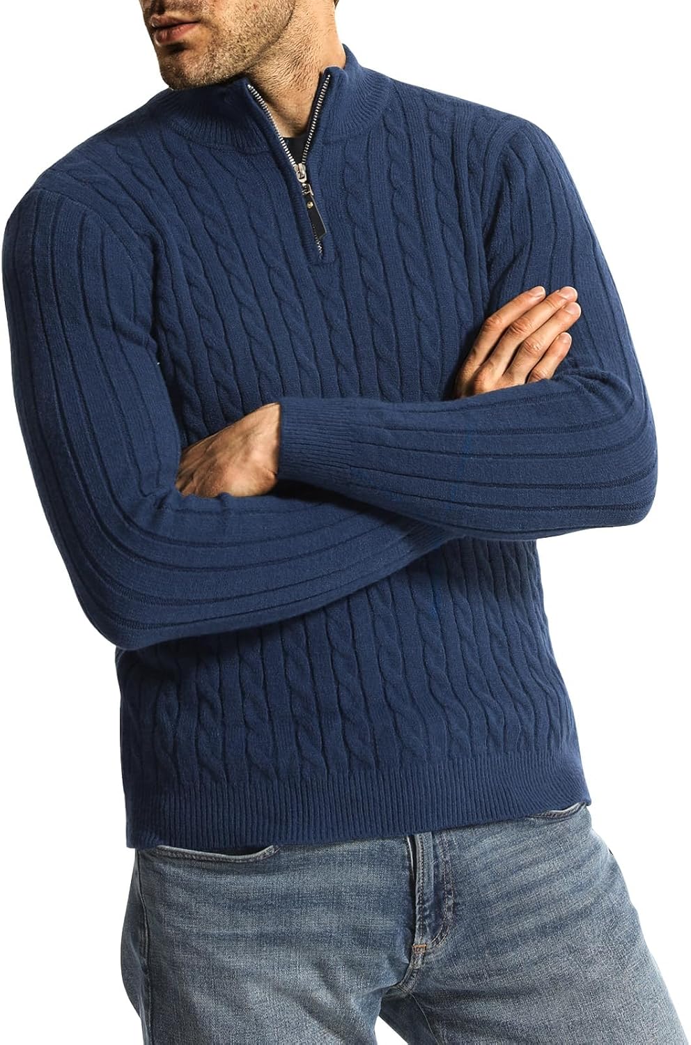 Superora Herren Stehkragen Pullover Basic Feinstrick Pullover mit 1/4 Reissverschluss Slim Fit Pulli