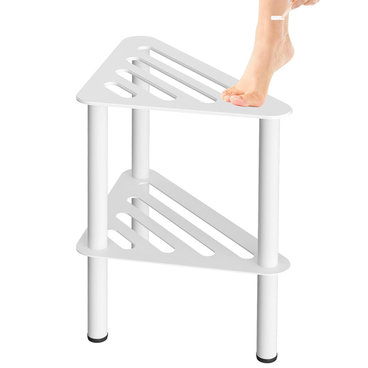 Rostfreier-Eck-Duschfusshocker, Duschfussstützenbank mit Ablagefach für Innendusche, 36CM Höhe, 150K
