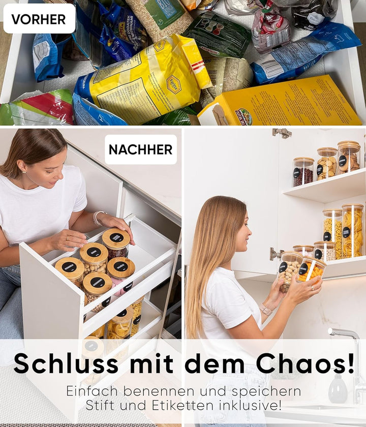 Deco haus® Spaghetti Aufbewahrung 3er Set - Vorratsgläser mit Deckel + Etiketten [LUFTDICHT] - Für M