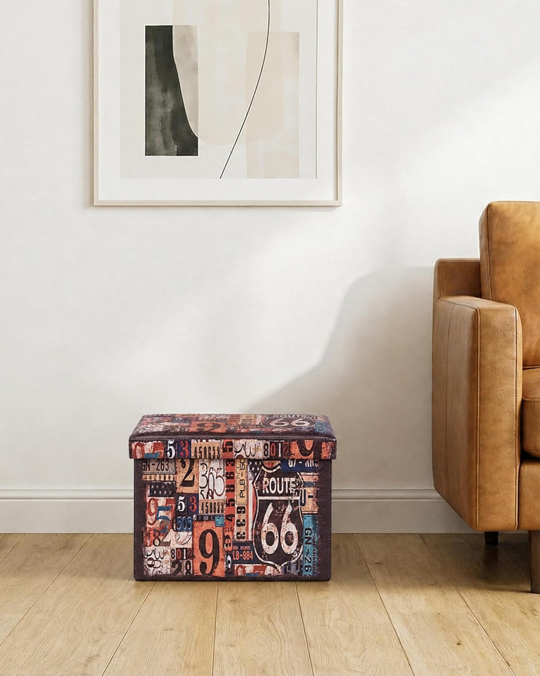 Bonlife Retro Kunstleder Hocker, Faltbarer Aufbewahrungshocker, Platzsparender Fusshocker für Wohnzi