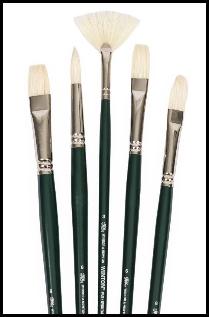 Winsor & Newton 5990606 Winton Set 5 Pinsel, für Ölfarbe, Acrylfarbe und Alkydfarbe Pinselset 5er Se