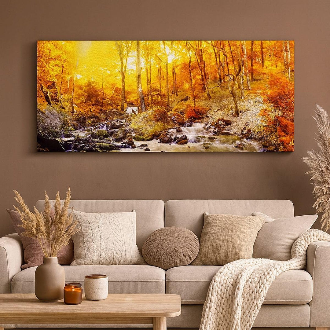 Wandbilder Dekoration Wohnzimmer Berge Bach Wasser Panorama Bilder auf Leinwand 120x50cm Leinwandbil