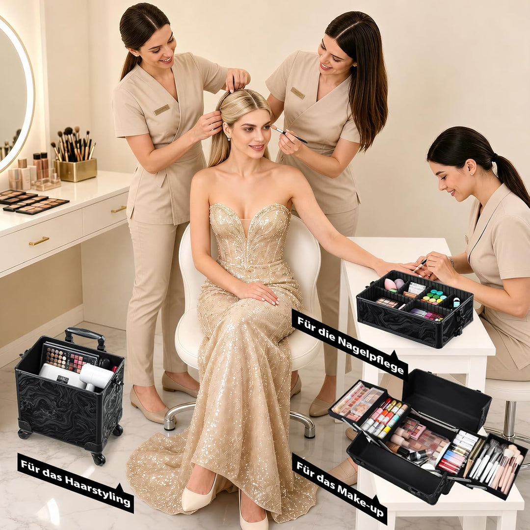 Kosmetik Trolley 3-in-1 Make up Koffer Kosmetikkoffer Trolley Schminkkoffer Gross Friseurkoffer mit