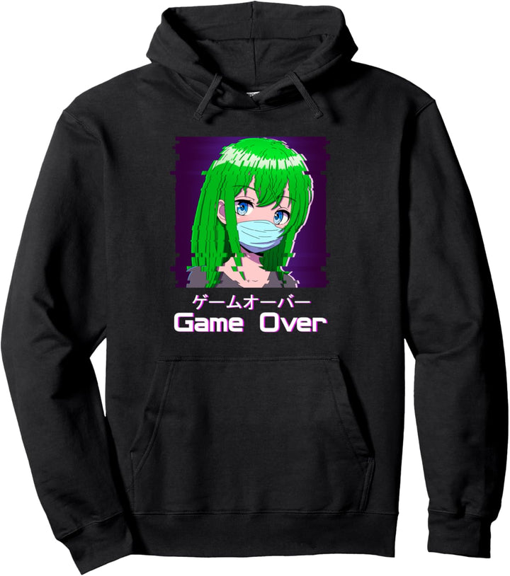 Game Over Japanese Vaporwave Aesthetic Sad Anime Girl Pullover Hoodie