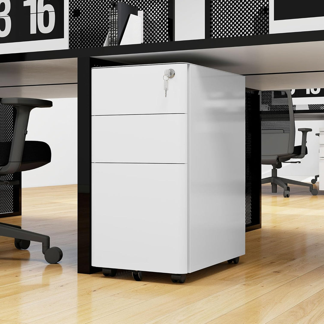 DWVO 3 verschliessbare Schubladen Metall Aktenschrank, Mobile Aktenschrank für Home Office, Unter Sc