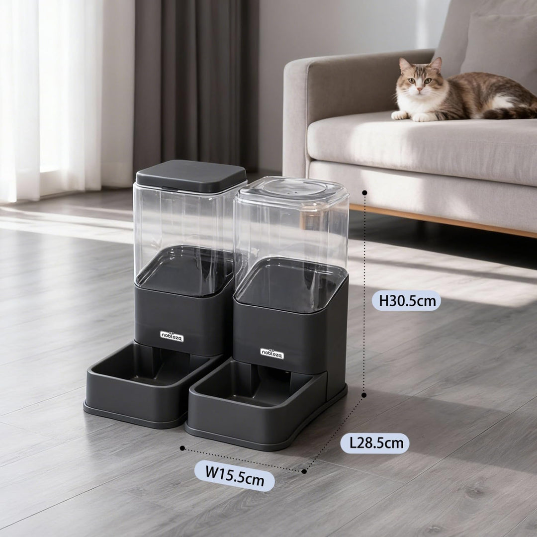 Nobleza Wasserspender Futterspender für Katze und Hund， 3.8L Automatischer Trockenfutterspender Wass