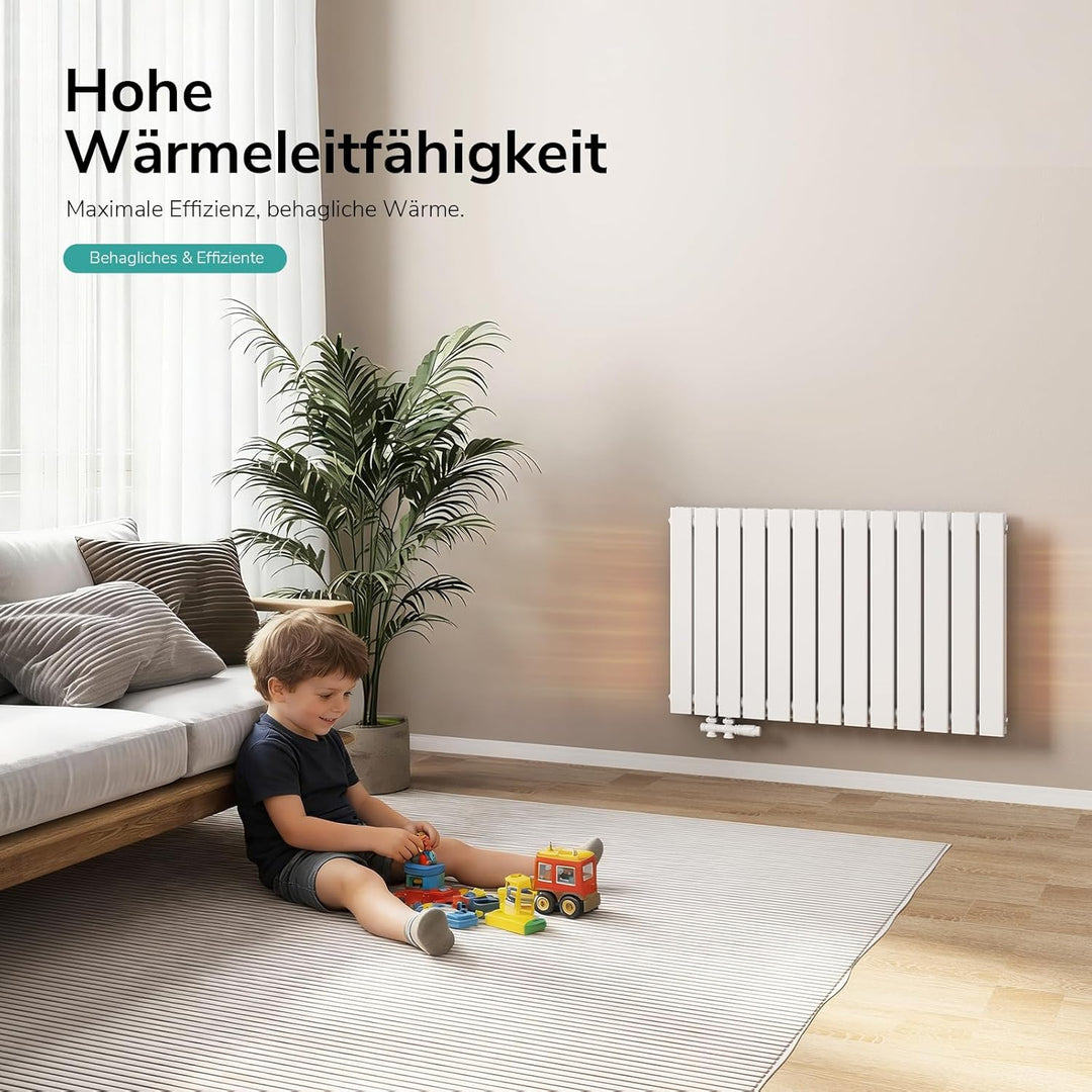 EMKE Design Heizkörper Flach, 630x616 mm Horizontal Flachheizkörper mit Seitenanschluss, Doppellagig