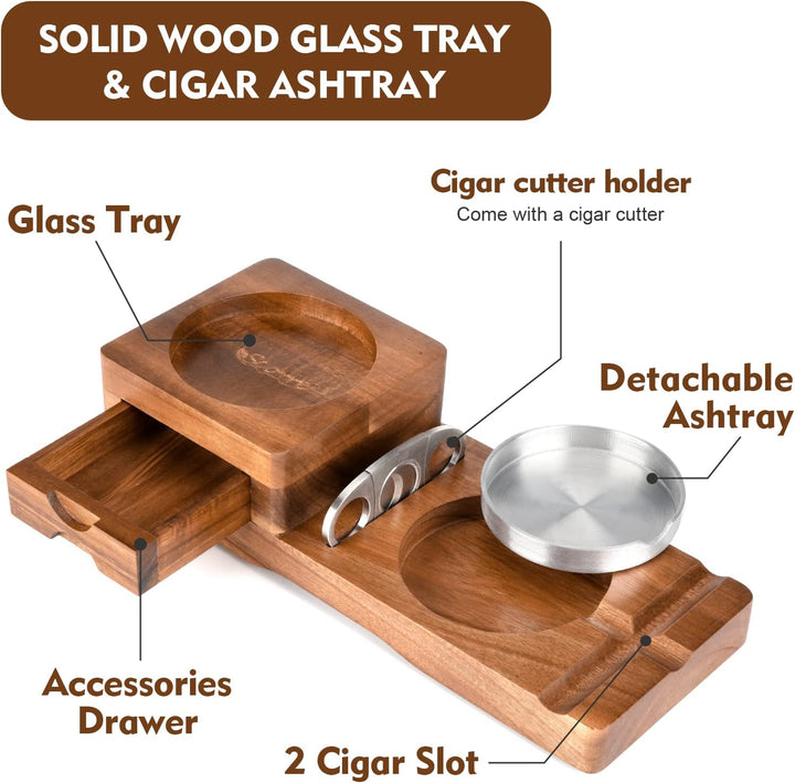 Scotte Zigarrenaschenbecher Untersetzer Whiskeyglas-Tablett & Holzaschenbecher mit Zigarrenschneider
