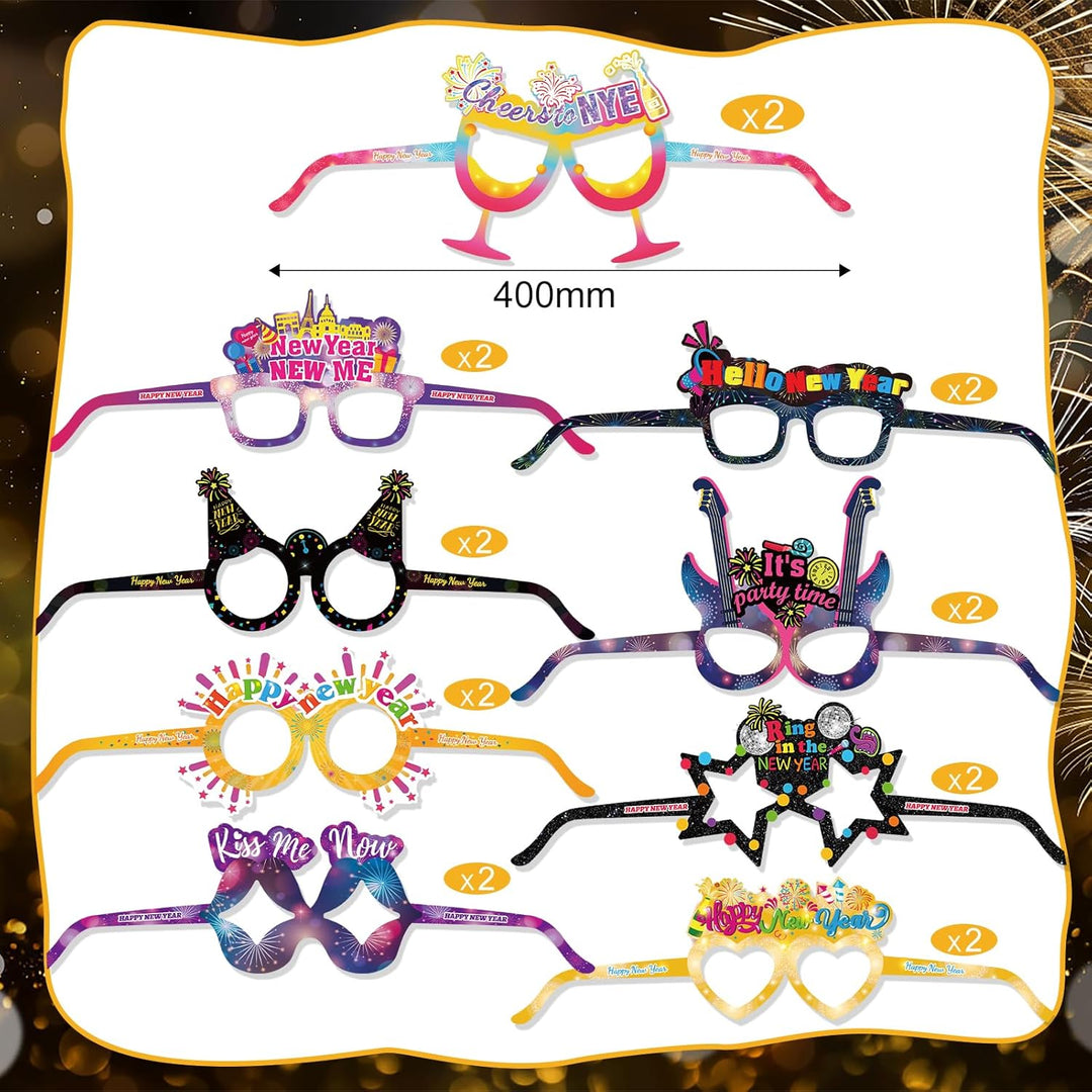 DPKOW Silvester Deko 2026 Party Set Partyhüte Silvester Haarreif Partybrille Silvester Fransenbläser