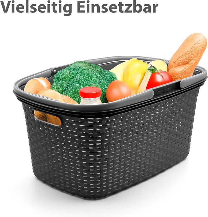 BigDean 3 Stück Wäschekorb mit Henkel 35L Rattan Design – Wäschewanne Made in Germany, 3 Stück