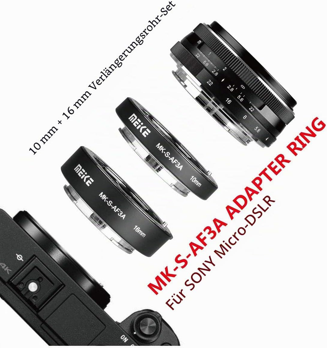 Meike MK-S-AF3A Metall Autofokus Makro Verlängerung Adapter für Sony E-Mount Ring 10mm 16mm Kamera d